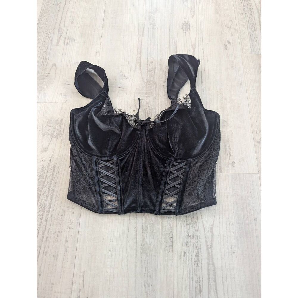 Victoria's Secret Dream Angels Corset‎ Bustier size small/DD black sexy velour